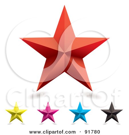 Royalty-Free (RF) Clipart Illustration of a Digital Collage Of Five Colorful Stars With Shadows by michaeltravers