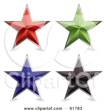 Royalty-Free (RF) Clipart Illustration of a Digital Collage Of Four Colorful Metal Bevel Stars With Shadows by michaeltravers