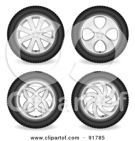 Royalty-Free (RF) Clipart Illustration of a Digital Collage Of Four Automotive Rims And Wheels by michaeltravers