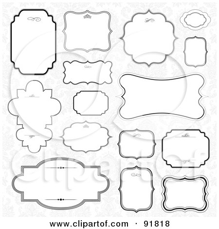 Royalty-Free (RF) Clipart Illustration of a Digital Collage Of 15 Black And  White Text Box Designs Over A Gray Floral Background by BestVector #91818