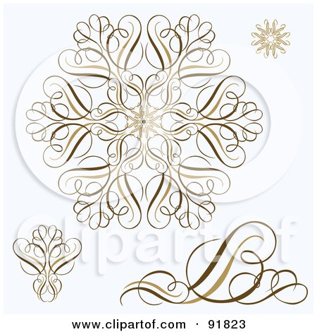 Royalty-Free (RF) Clipart Illustration of a Digital Collage Of Brown Swirl And Snowflake Designs On Gray by BestVector