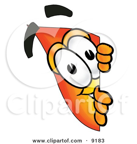 Clipart Picture of a Flame Mascot Cartoon Character Peeking Around a Corner by Mascot Junction