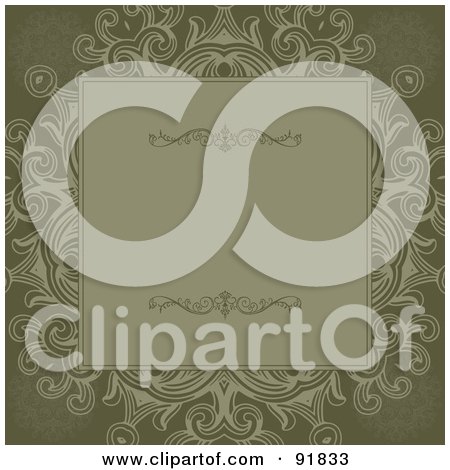 Royalty-Free (RF) Clipart Illustration of an Olive Green Text Box Over Floral Designs by BestVector