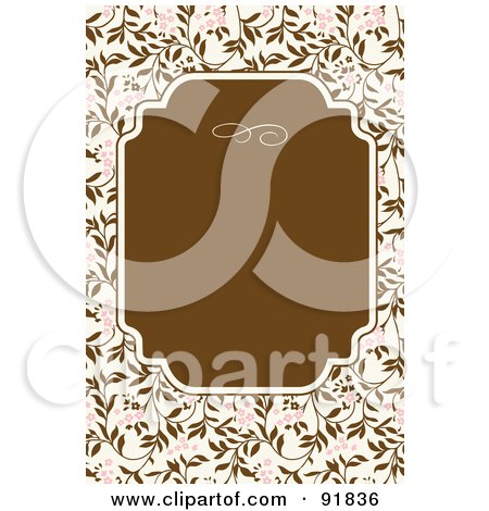 Royalty-Free (RF) Clipart Illustration of a Brown Text Box Over Pink And Brown Floral Vines by BestVector