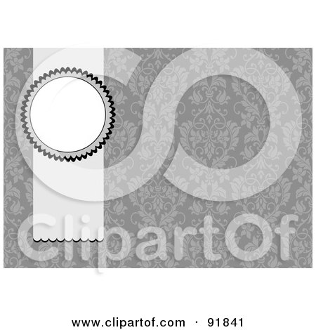 Royalty-Free (RF) Clipart Illustration of a Blank Ribbon Text Box Over A Gray Floral Background by BestVector