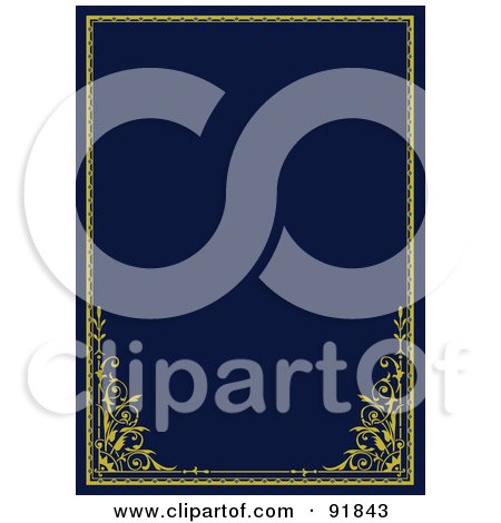 Royalty-Free (RF) Clipart Illustration of a Navy Blue Background Bordered With Golden Edge And Corners by BestVector