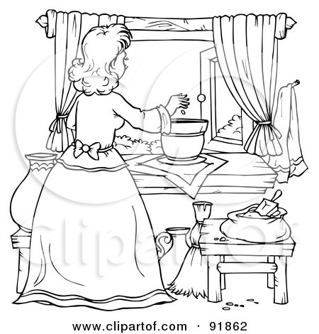 Royalty-Free (RF) Clipart Illustration of a Cartoon Woman Cooking Soup