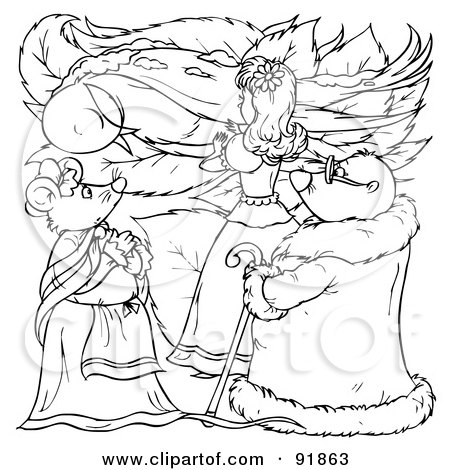 Royalty-Free (RF) Clipart Illustration of a Black And White Thumbelina Coloring Page Outline - 8 by Alex Bannykh
