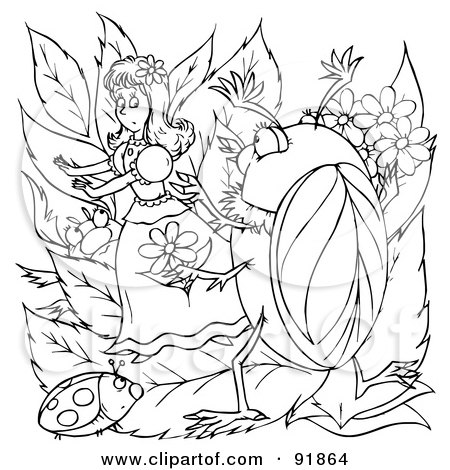 Royalty-Free (RF) Clipart Illustration of a Black And White Thumbelina Coloring Page Outline - 4 by Alex Bannykh