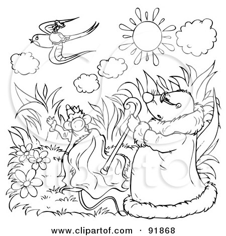 Royalty-Free (RF) Clipart Illustration of a Black And White Thumbelina Coloring Page Outline - 10 by Alex Bannykh