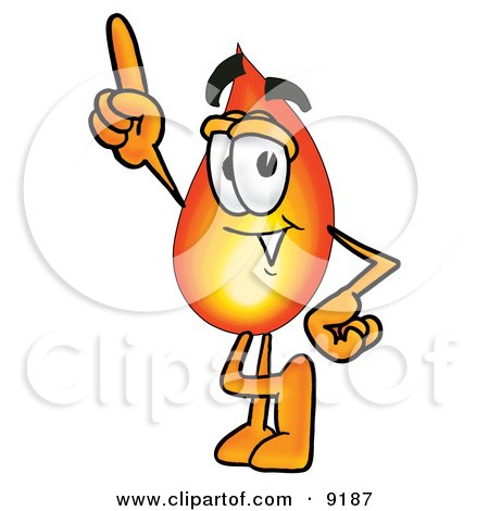 Clipart Picture of a Flame Mascot Cartoon Character Pointing Upwards by ...