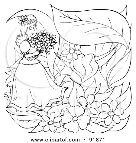 Royalty-Free (RF) Clipart Illustration of a Black And White Thumbelina Coloring Page Outline - 5 by Alex Bannykh