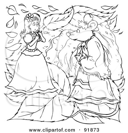 Royalty-Free (RF) Clipart Illustration of a Black And White Thumbelina Coloring Page Outline - 6 by Alex Bannykh