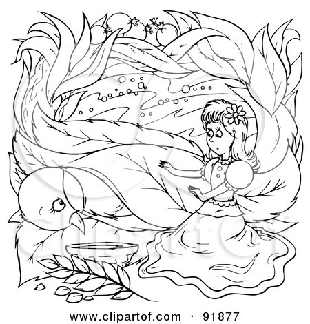 Royalty-Free (RF) Clipart Illustration of a Black And White Thumbelina Coloring Page Outline - 9 by Alex Bannykh