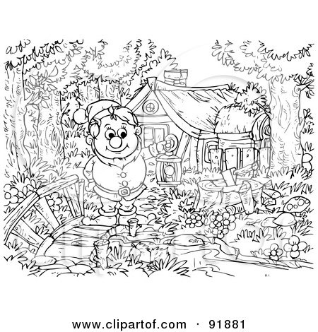 Royalty-Free (RF) Clipart Illustration of a Black And White Snow White Coloring Page Outline - 5 by Alex Bannykh