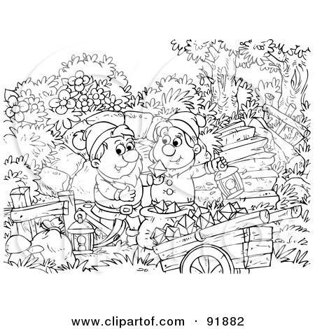 Royalty-Free (RF) Clipart Illustration of a Black And White Snow White Coloring Page Outline - 2 by Alex Bannykh