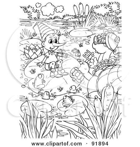 Royalty-Free (RF) Clipart Illustration of a Black And White Pinocchio Coloring Page Outline - 2 by Alex Bannykh