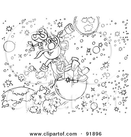 Royalty-Free (RF) Clipart Illustration of a Black And White Astronomer Coloring Page Outline by Alex Bannykh