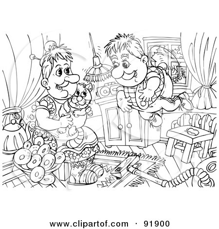 Royalty-Free (RF) Clipart Illustration of a Black And White Flyer Boy Coloring Page Outline - 4 by Alex Bannykh