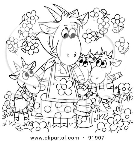 Royalty-Free (RF) Clipart Illustration of a Black And White Mother And Child Goats Coloring Page Outline by Alex Bannykh