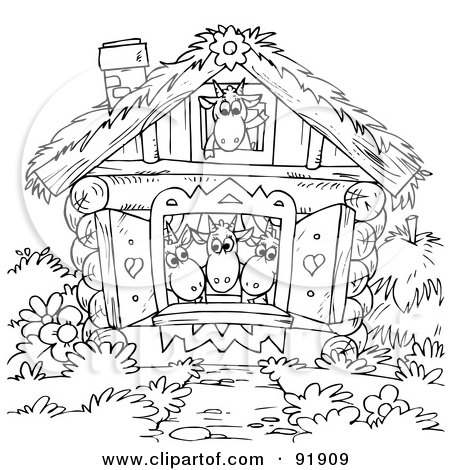 Royalty-Free (RF) Clipart Illustration of a Black And White Goats in a House Coloring Page Outline by Alex Bannykh