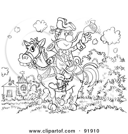 Royalty-Free (RF) Clipart Illustration of a Black And White Man On Horseback Coloring Page Outline by Alex Bannykh