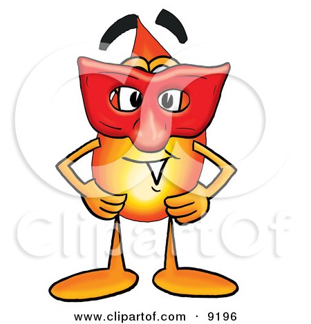 Clipart Picture of a Flame Mascot Cartoon Character Wearing a Red Mask Over His Face by Mascot Junction
