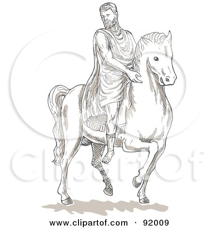 Royalty-Free (RF) Clipart Illustration of a Historical Roman Man On A Horse by patrimonio