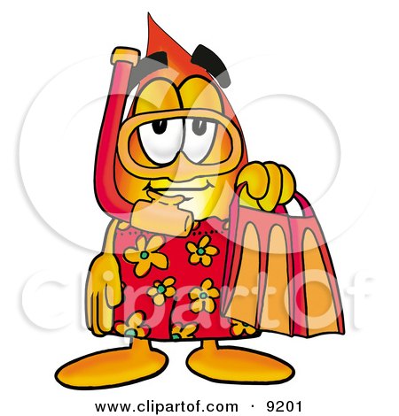 Clipart Picture of a Flame Mascot Cartoon Character in Orange and Red Snorkel Gear by Mascot Junction