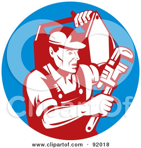 Royalty-Free (RF) Clipart Illustration of a Red Plumber Carrying Tools by patrimonio