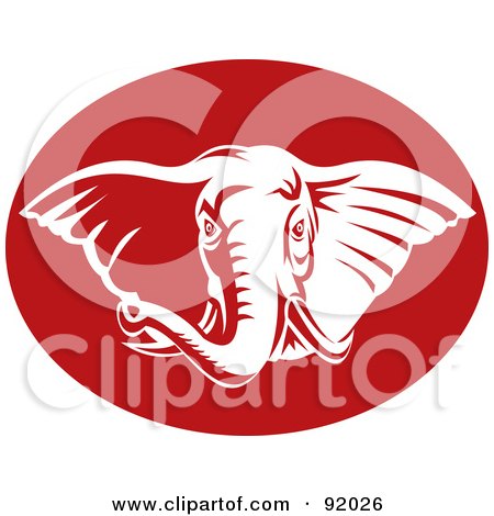 Royalty-Free (RF) Clipart Illustration of a White Elephant Face In A Red Oval by patrimonio