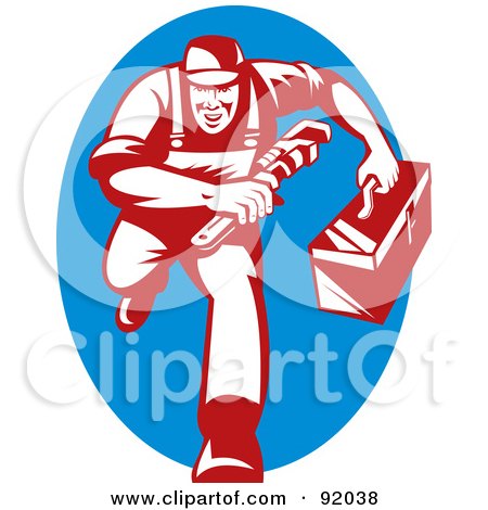 Royalty-Free (RF) Clipart Illustration of a Red Plumber Running Forward by patrimonio