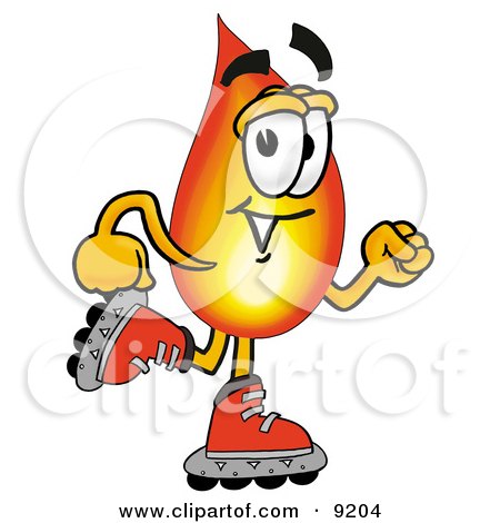 Clipart Picture of a Flame Mascot Cartoon Character Roller Blading on Inline Skates by Mascot Junction