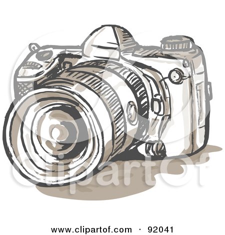 Royalty-Free (RF) Clipart Illustration of a Dslr Digital Camera Sketch by patrimonio