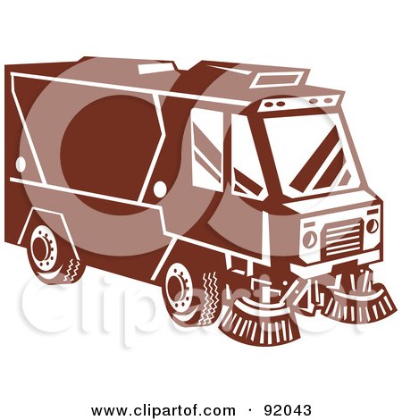 Royalty-Free (RF) Clipart Illustration of a Retro Styled Brown Street Sweeper Machine by patrimonio