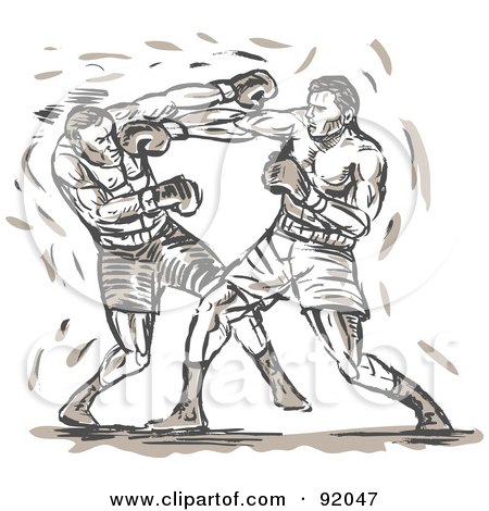 Royalty-Free (RF) Clipart Illustration of a Sketch Of Two Punching Boxers by patrimonio