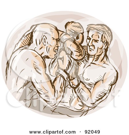 Royalty-Free (RF) Clipart Illustration of a Sketch Of Two Boxers In A Fight by patrimonio