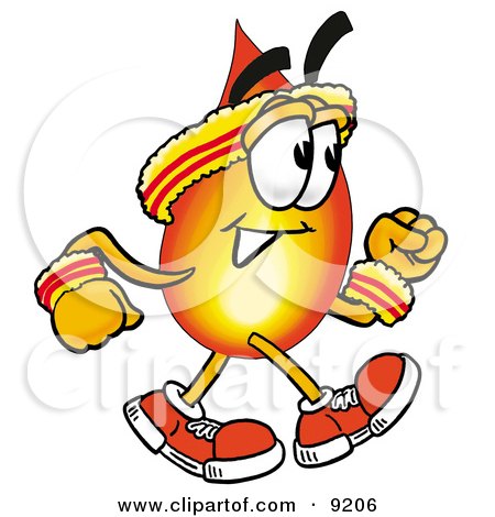 Clipart Picture of a Flame Mascot Cartoon Character Speed Walking or Jogging by Mascot Junction
