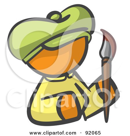 Royalty-Free (RF) Clipart Illustration of an Orange Woman Avatar Artist Holding A Paintbrush by Leo Blanchette