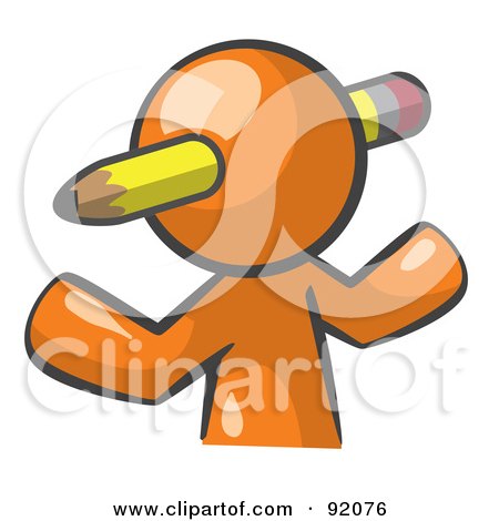 Royalty-Free (RF) Clipart Illustration of an Orange Man Avatar Writer With A Pencil Through His Head by Leo Blanchette
