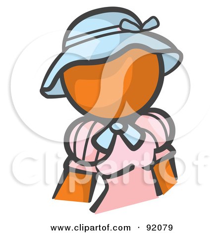 Royalty-Free (RF) Clipart Illustration of an Orange Woman Avatar In A Pink Dress And Blue Hat by Leo Blanchette