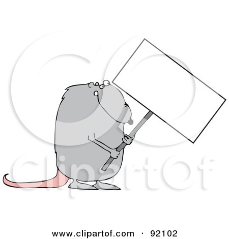 Royalty-Free (RF) Clipart Illustration of a Gray Rat Holding A Blank Sign by djart