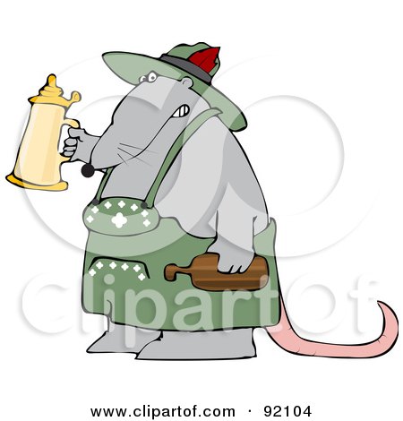 Royalty-Free (RF) Clipart Illustration of an Oktoberfest Rat Holding Up A Beer Stein by djart