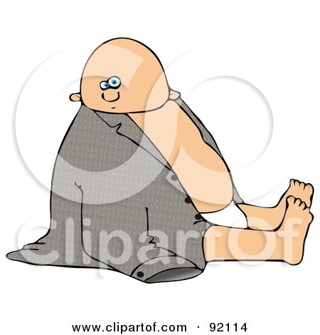 Royalty-Free (RF) Clipart Illustration of a Baby Boy In A Diaper, Sitting On A Floor In A Large Jacket by djart