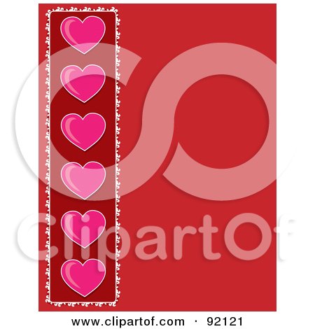 Royalty-Free (RF) Clipart Illustration of a Red Love Background With A Pink Heart Border On The Left by Maria Bell