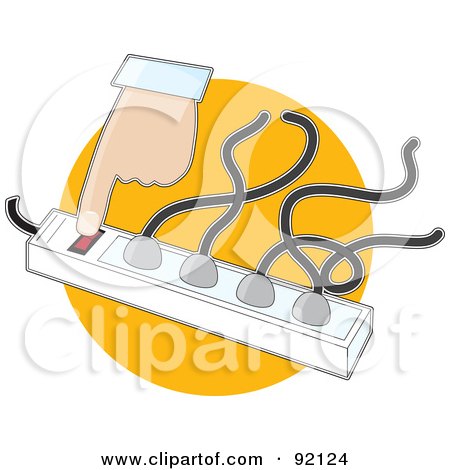 Royalty-Free (RF) Clipart Illustration of a Hand Turning On An Electric Outlet Surge Protector by Maria Bell