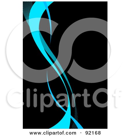 Royalty-Free (RF) Clipart Illustration of a Background Of Vertical Blue Swooshes Over Black by Arena Creative