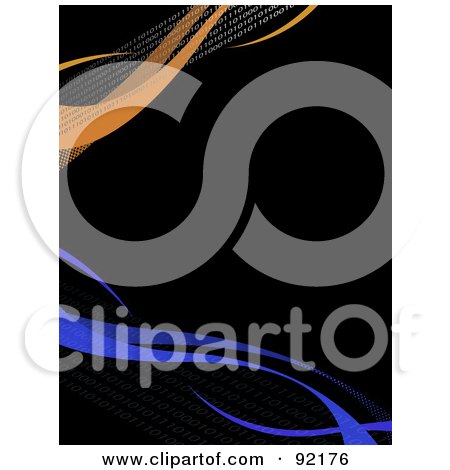 Royalty-Free (RF) Clipart Illustration of a Background Of Horizontal Orange And Blue Swooshes Over Black by Arena Creative