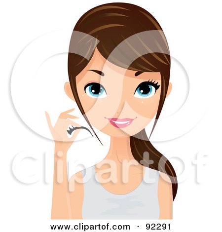 Royalty-Free (RF) Clipart Illustration of a Brunette Caucasian Woman Applying False Lashes by Melisende Vector