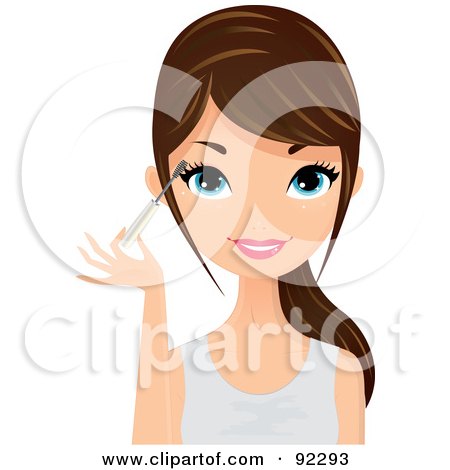 Royalty-Free (RF) Clipart Illustration of a Brunette Caucasian Woman Shown Applying Mascara by Melisende Vector